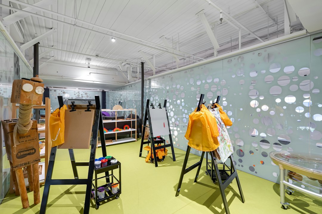 Overhead view of a fashion design studio workspace